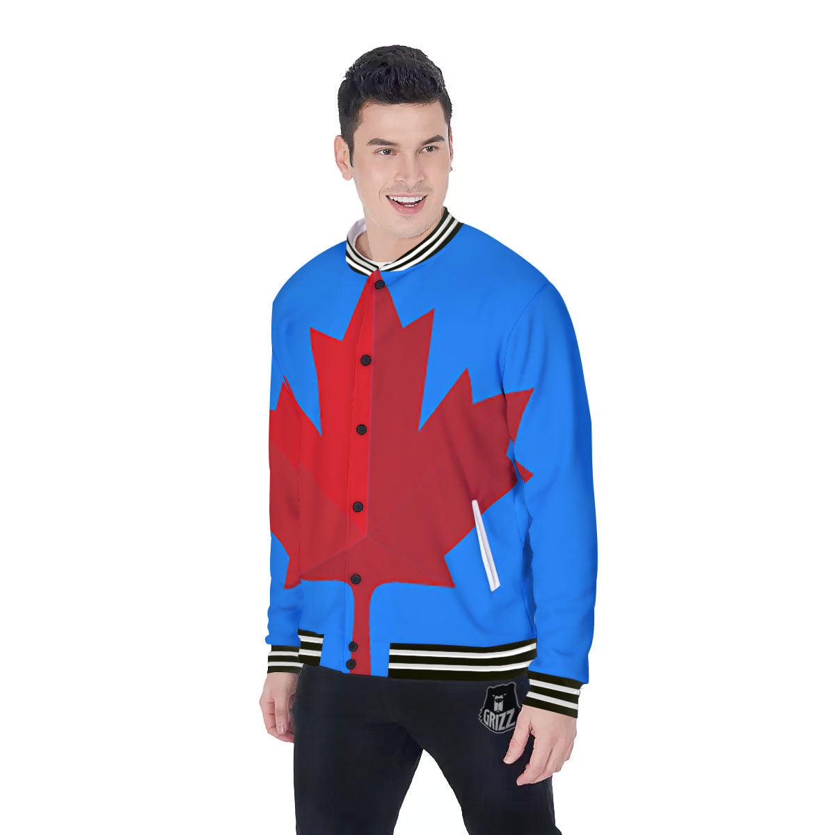 Maple Leaf Autumn Print Baseball Jacket-grizzshop