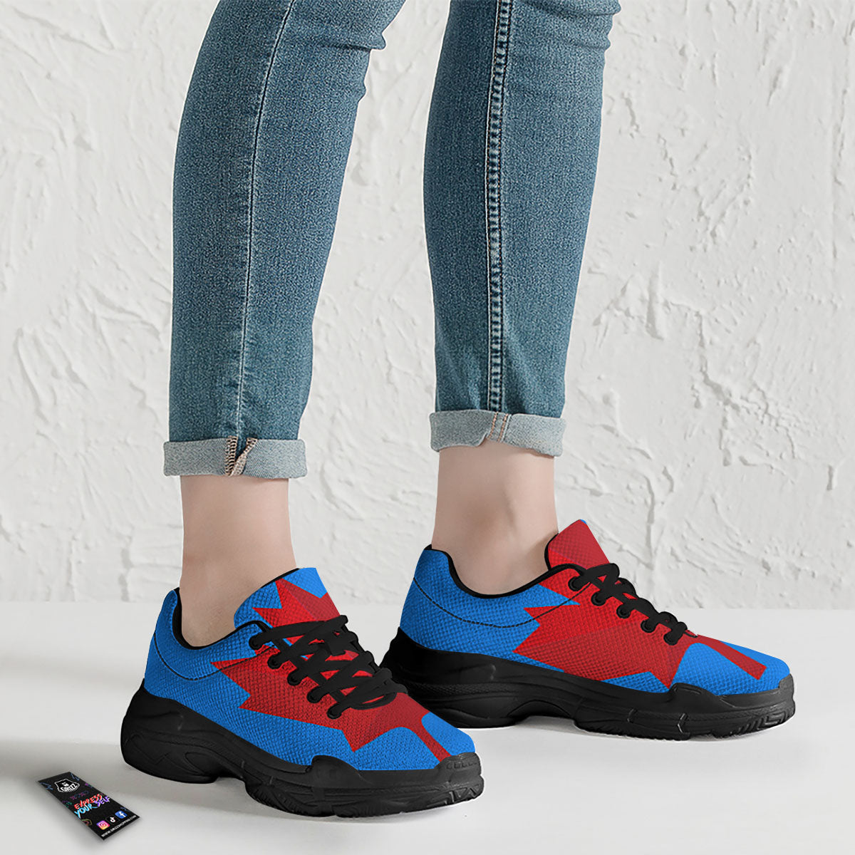 Maple Leaf Autumn Print Black Chunky Shoes-grizzshop