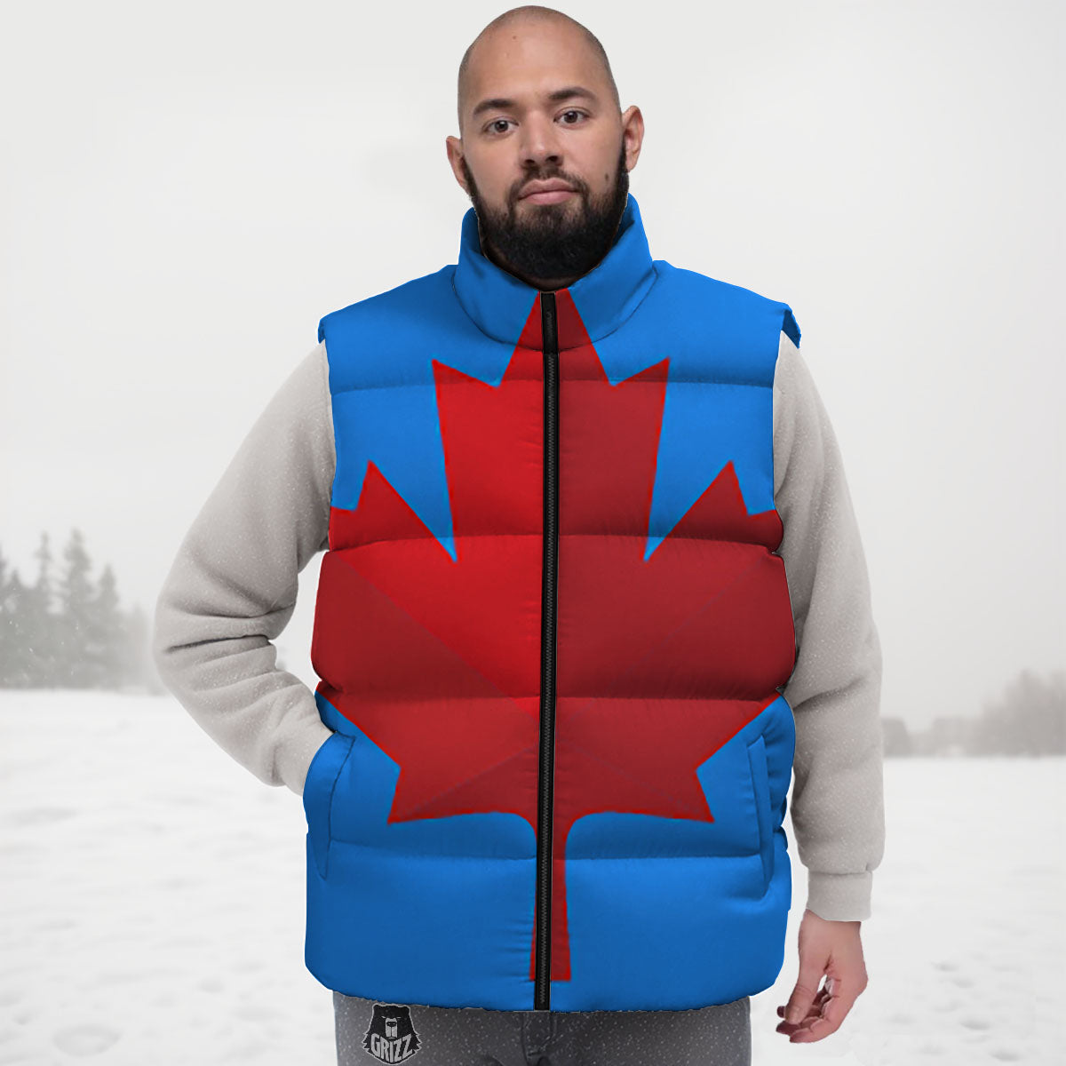 Maple Leaf Autumn Print Down Vest