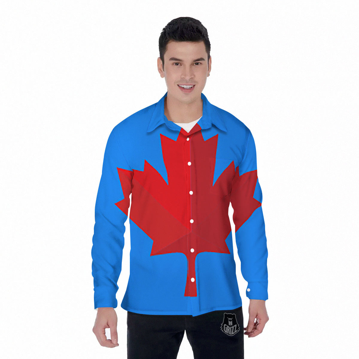 Maple Leaf Autumn Print Men's Long Sleeve Shirts-grizzshop