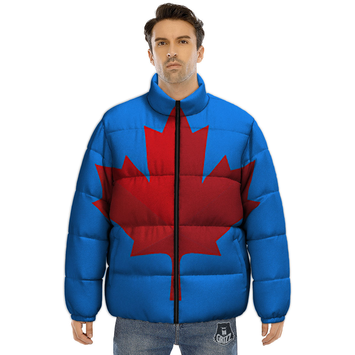 Maple Leaf Autumn Print Puffer Jacket-grizzshop