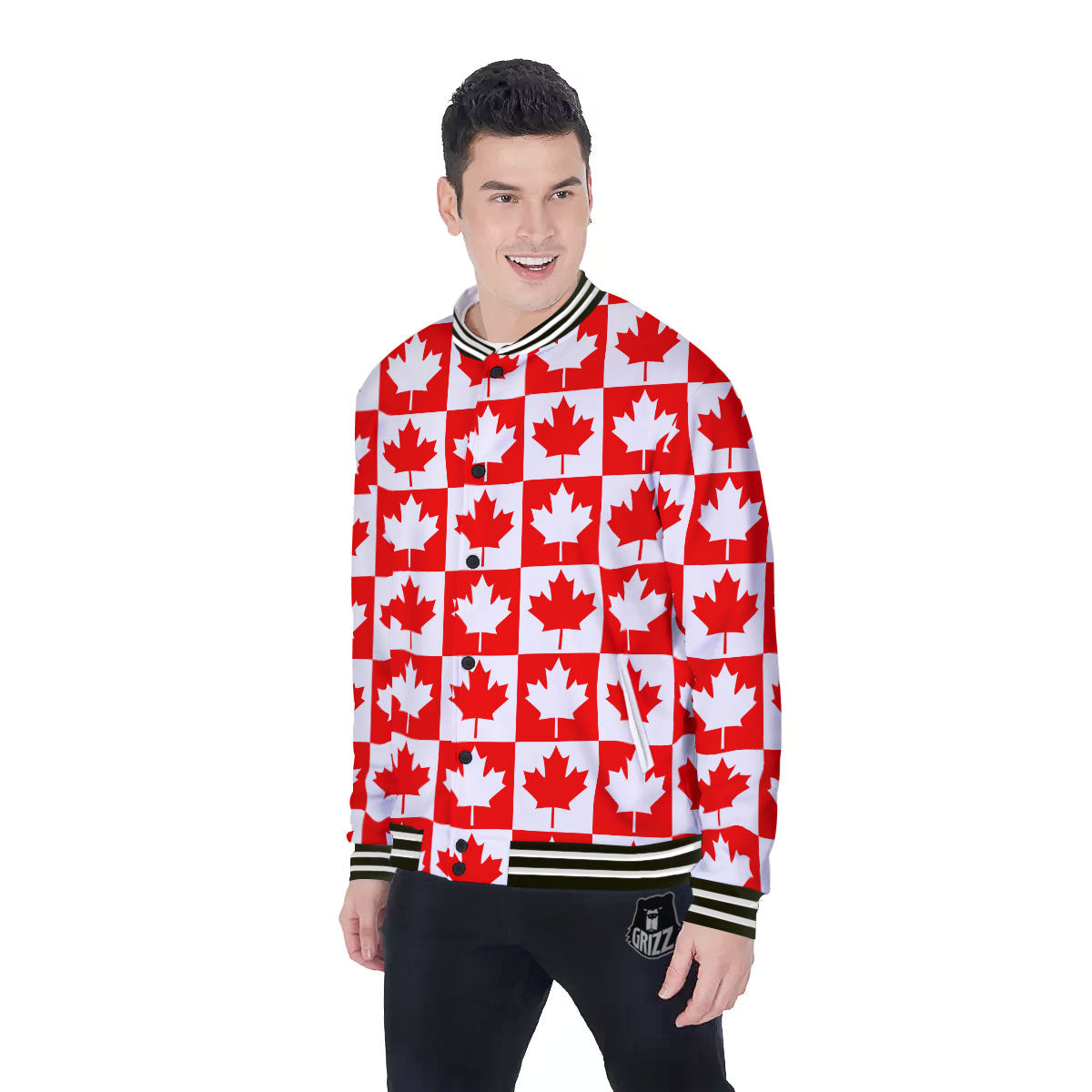 Maple Leaf Canada Print Pattern Baseball Jacket-grizzshop