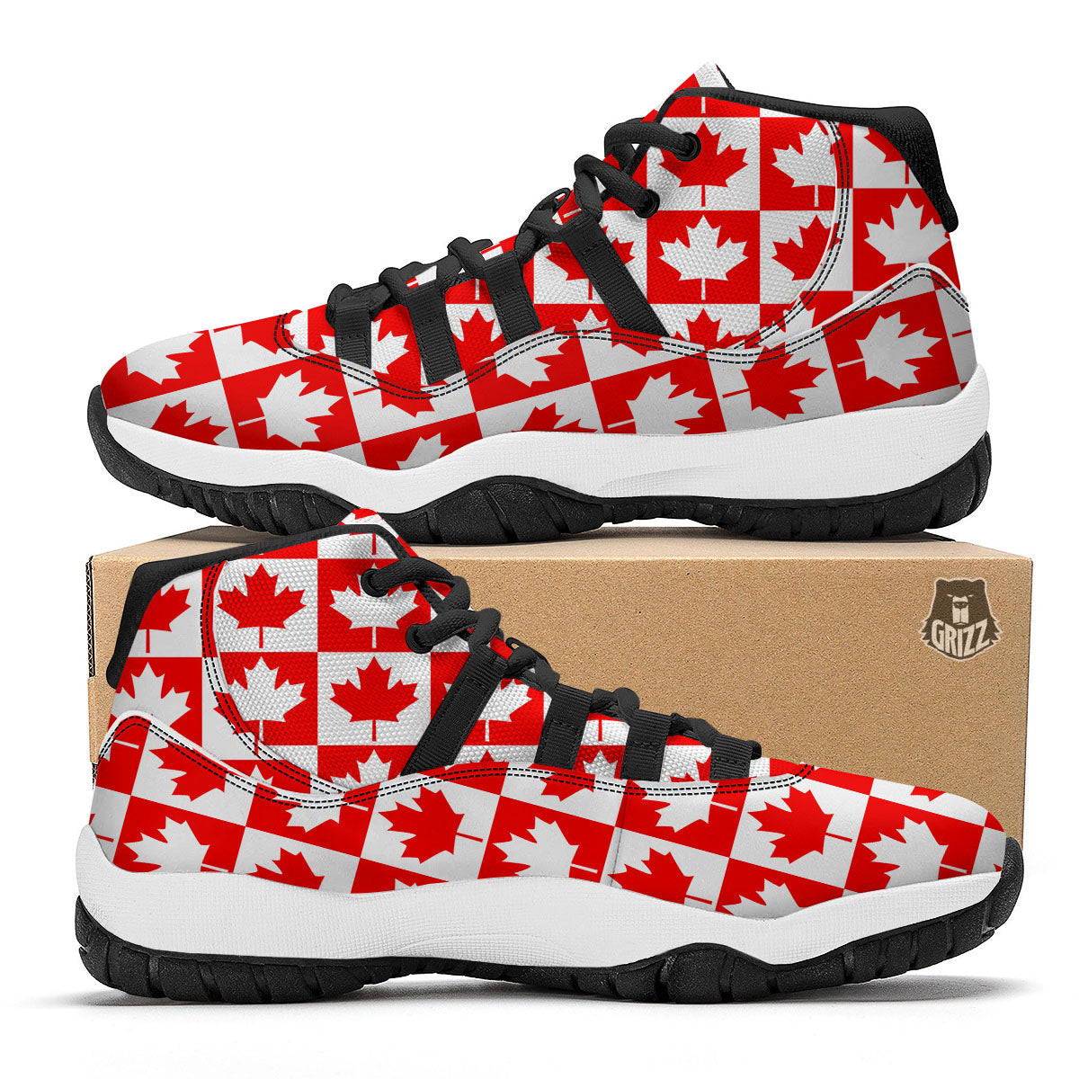 Maple Leaf Canada Print Pattern Black Bball Shoes-grizzshop