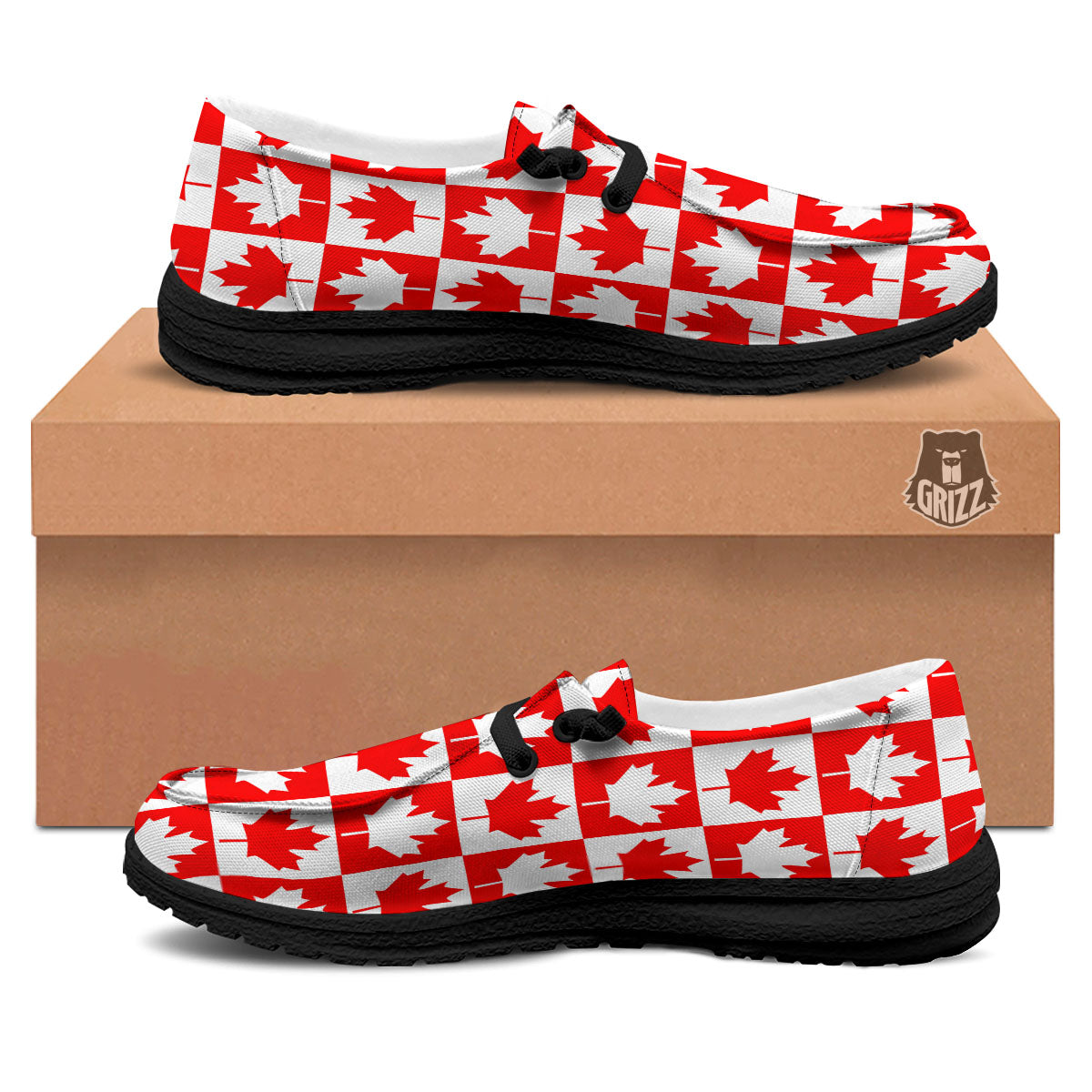 Maple Leaf Canada Print Pattern Black Loafers-grizzshop