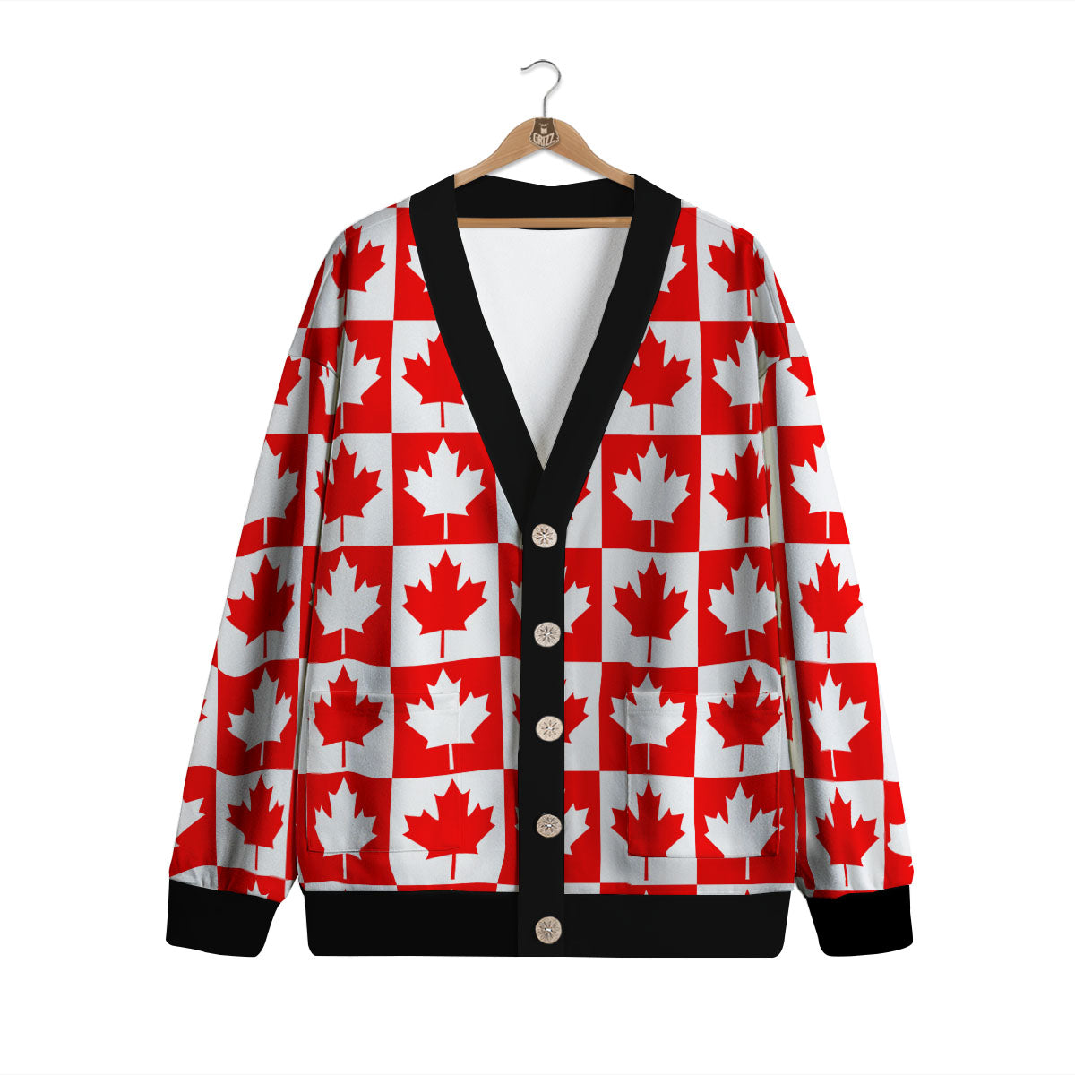 Maple Leaf Canada Print Pattern Cardigan-grizzshop