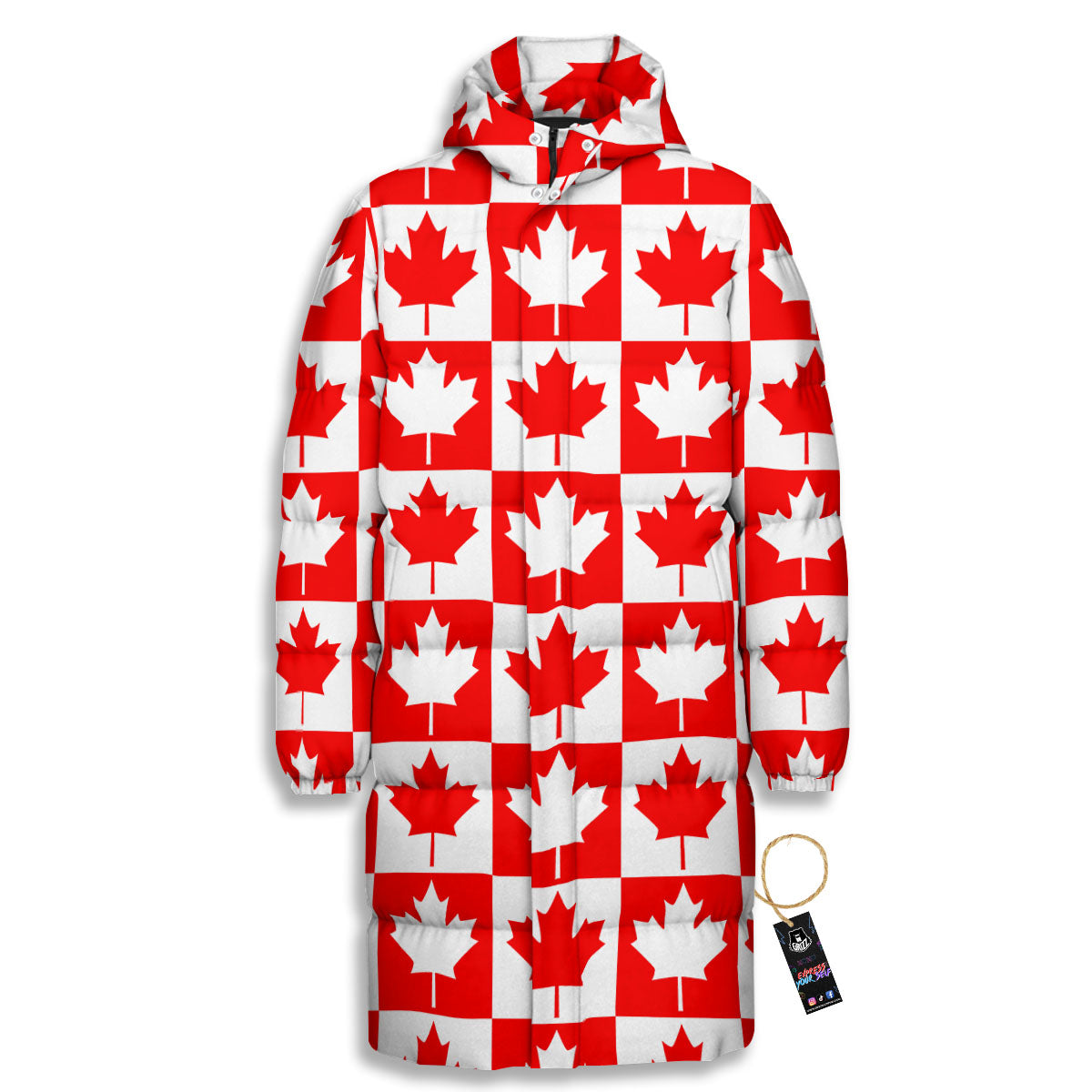 Maple Leaf Canada Print Pattern Long Down Jacket-grizzshop