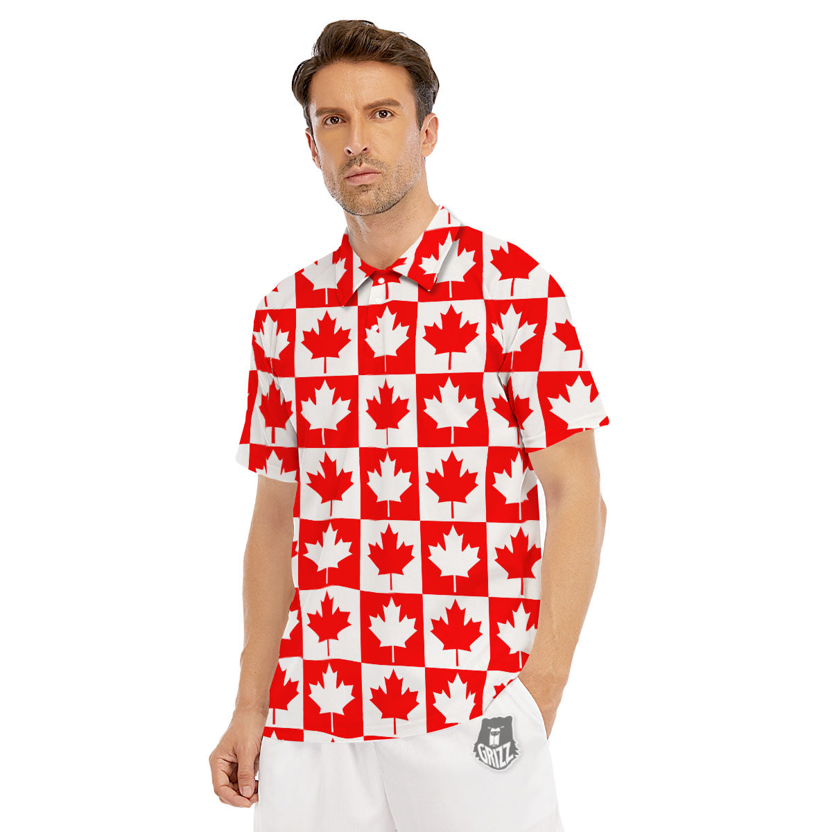 Maple Leaf Canada Print Pattern Men's Golf Shirts-grizzshop