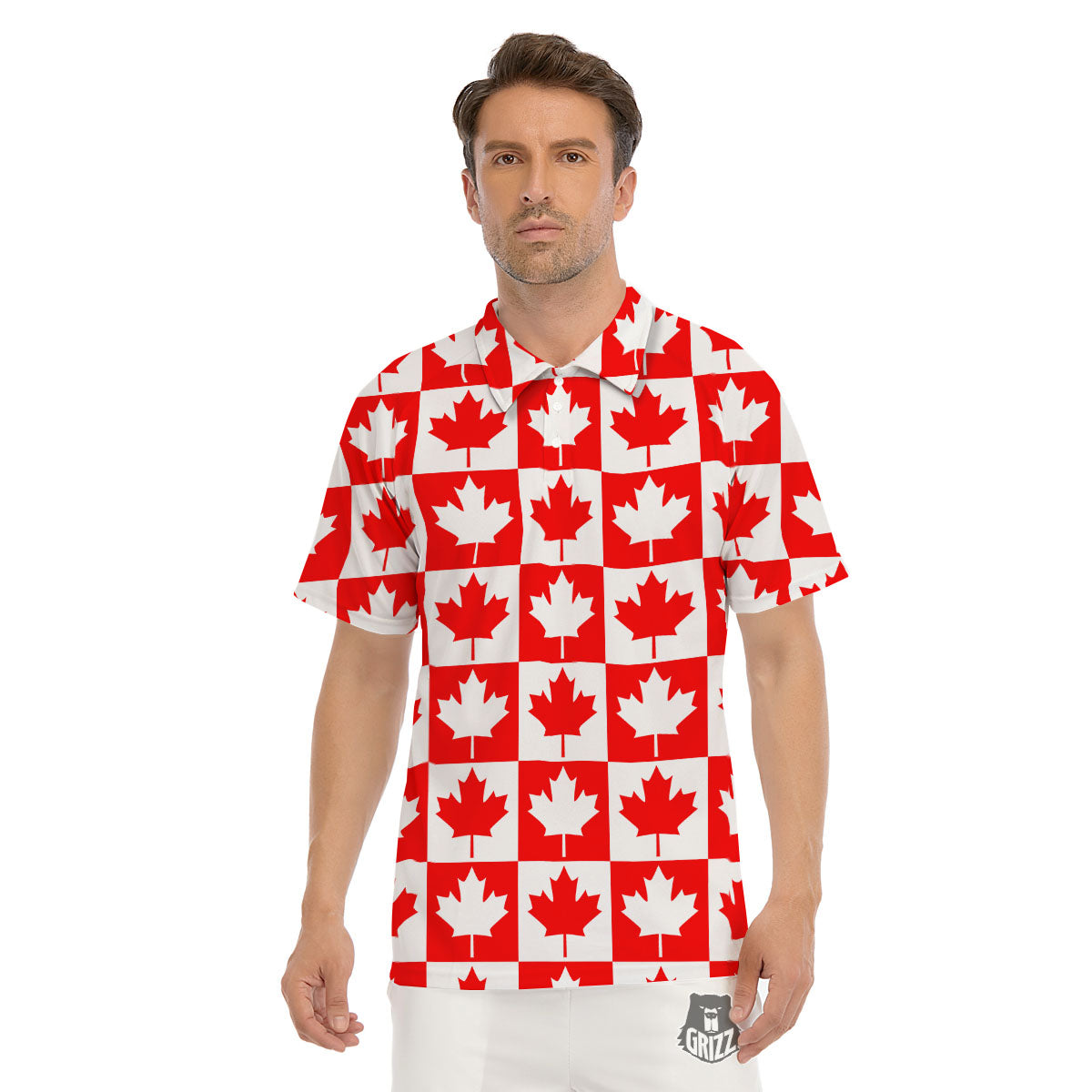 Maple Leaf Canada Print Pattern Men's Golf Shirts-grizzshop