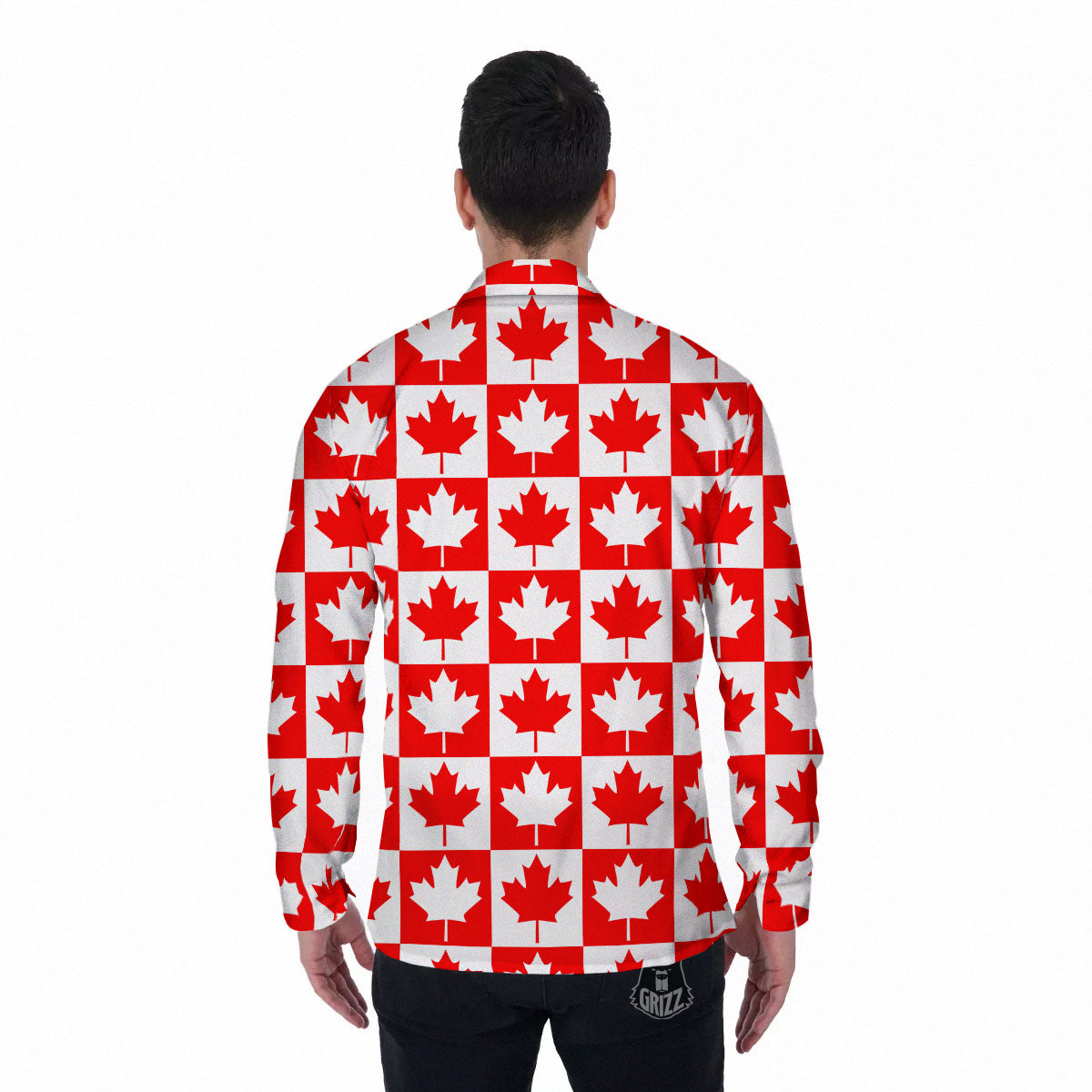 Maple Leaf Canada Print Pattern Men's Long Sleeve Shirts-grizzshop