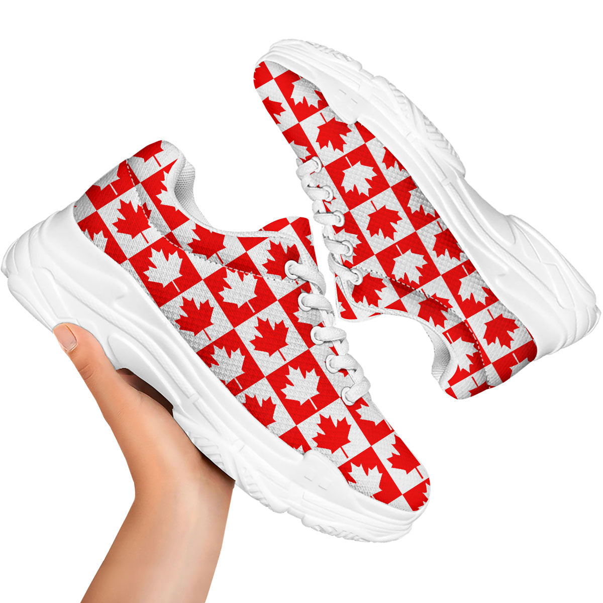 Maple Leaf Canada Print Pattern White Chunky Shoes-grizzshop