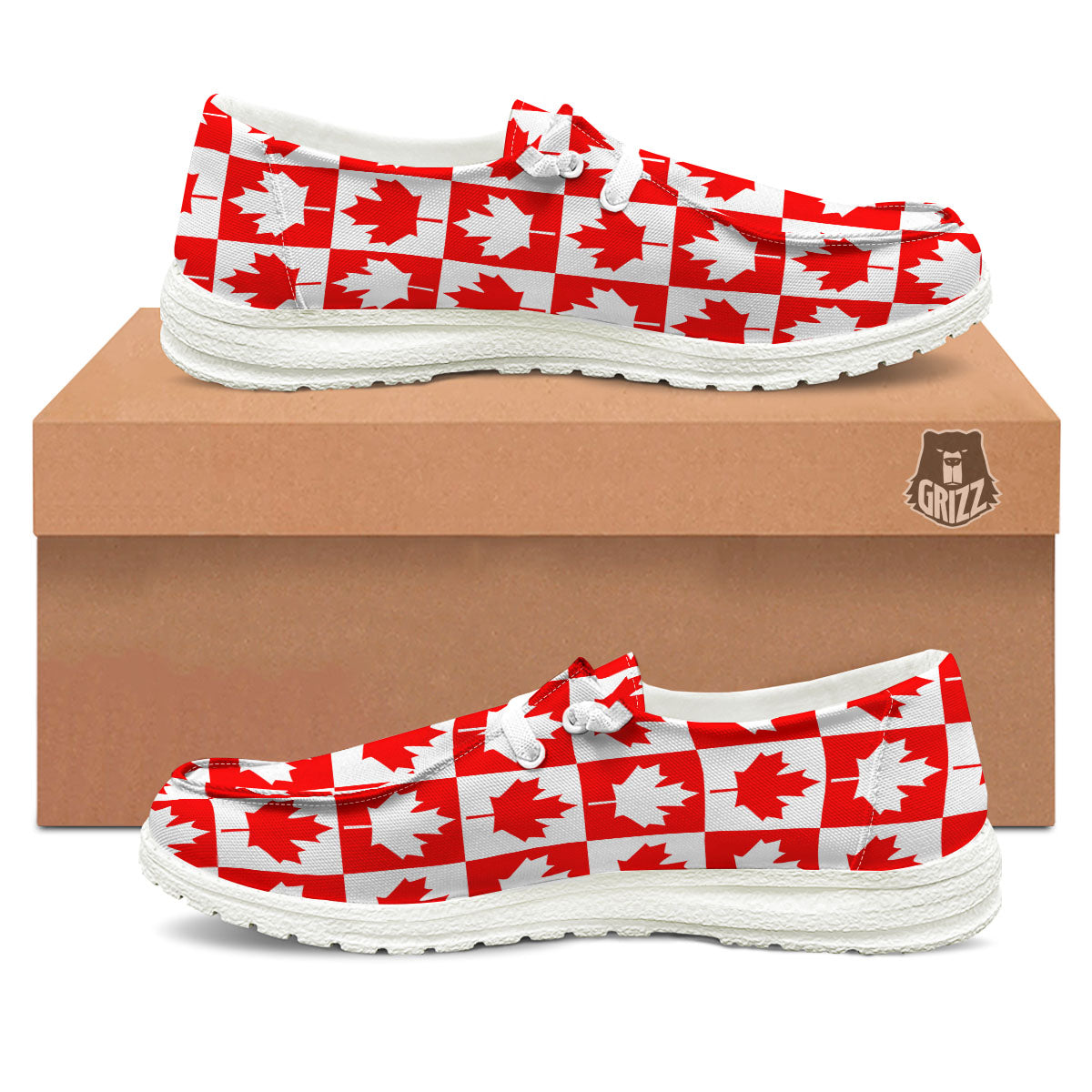 Maple Leaf Canada Print Pattern White Loafers-grizzshop