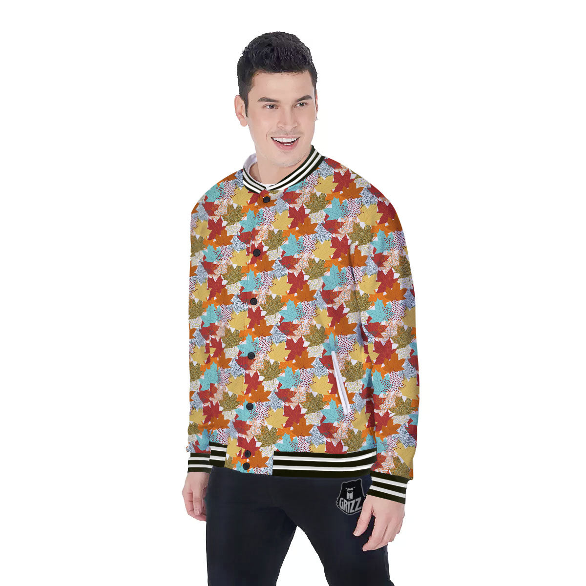 Maple Leaf Canadian Print Pattern Baseball Jacket-grizzshop