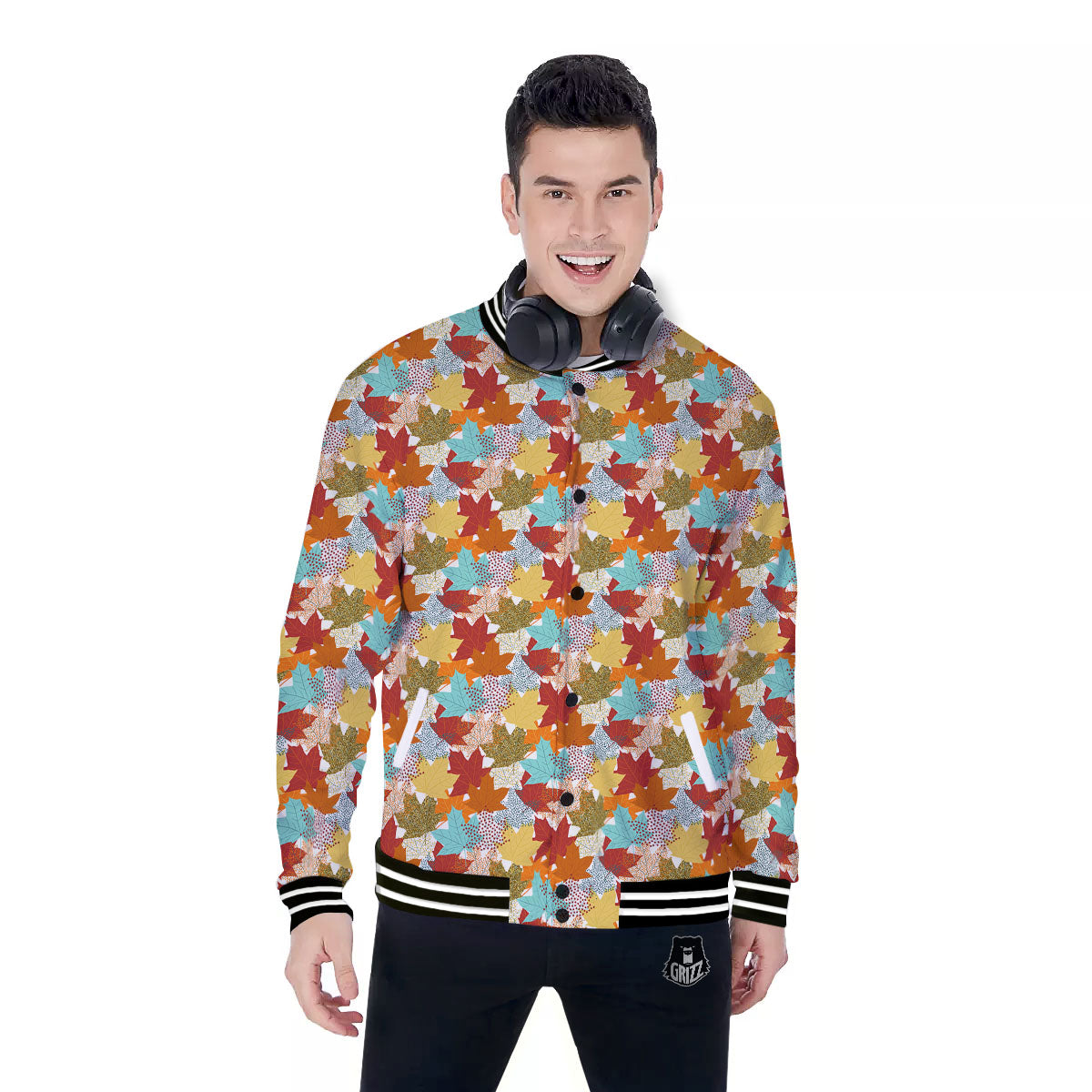 Maple Leaf Canadian Print Pattern Baseball Jacket-grizzshop