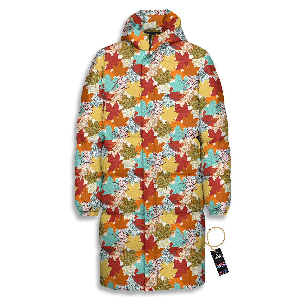 Maple Leaf Canadian Print Pattern Long Down Jacket-grizzshop