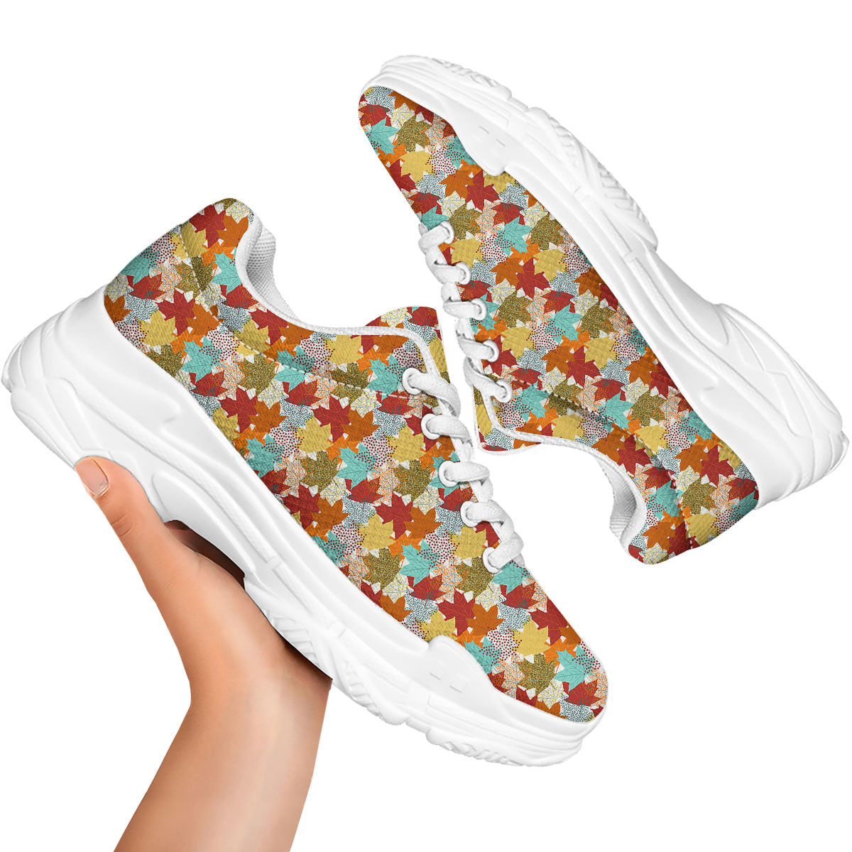 Maple Leaf Canadian Print Pattern White Chunky Shoes-grizzshop
