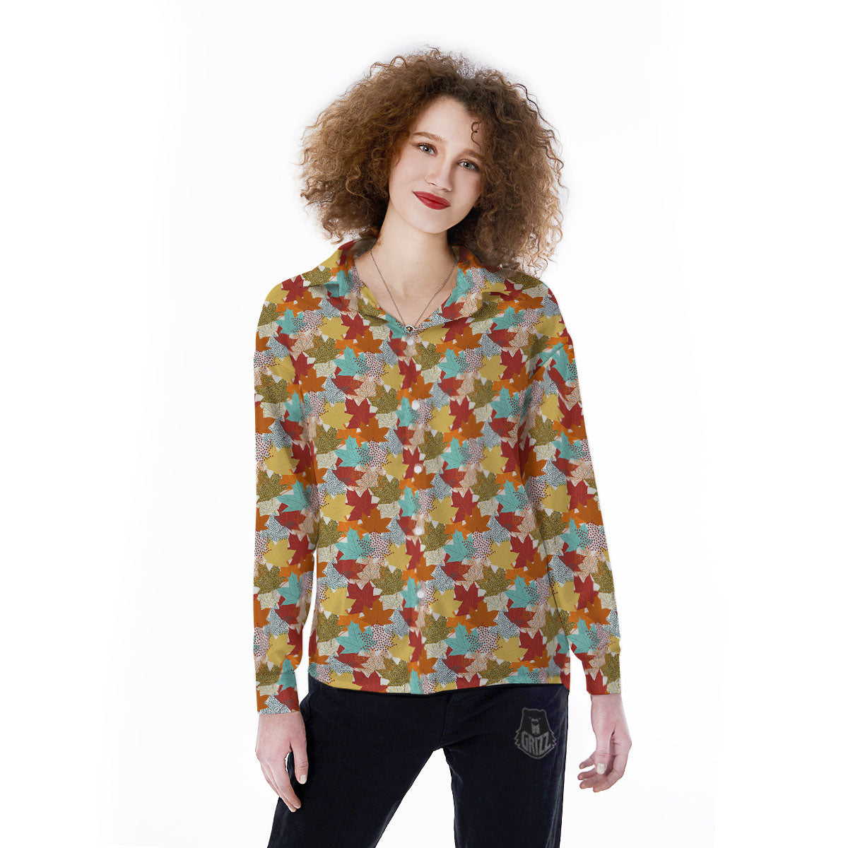 Maple Leaf Canadian Print Pattern Women's Long Sleeve Shirts-grizzshop
