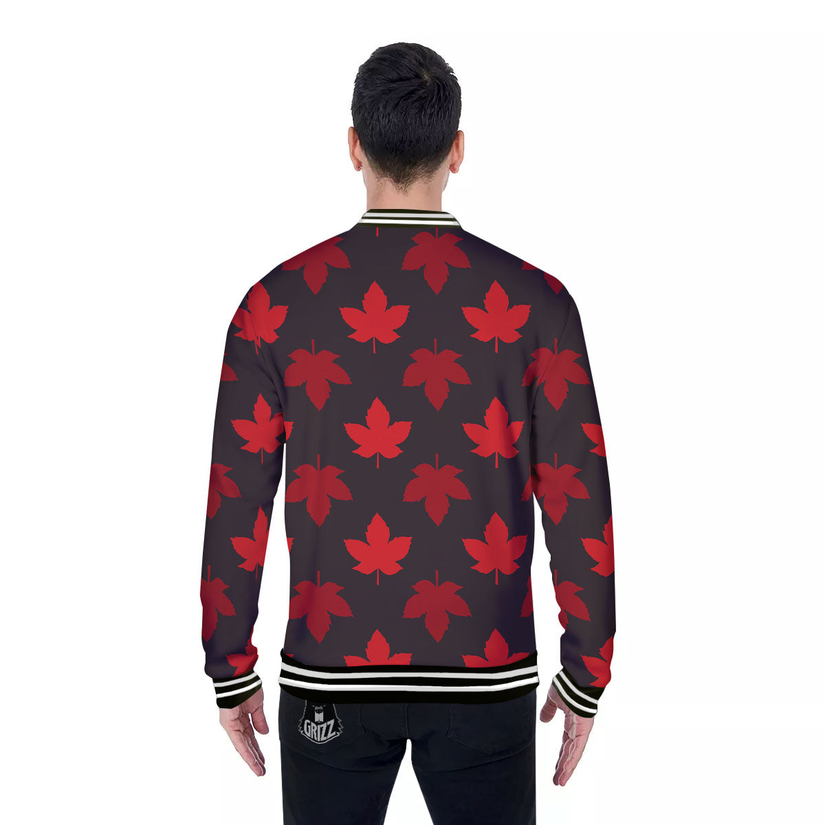 Maple Leaf Red Canadian Print Pattern Baseball Jacket-grizzshop