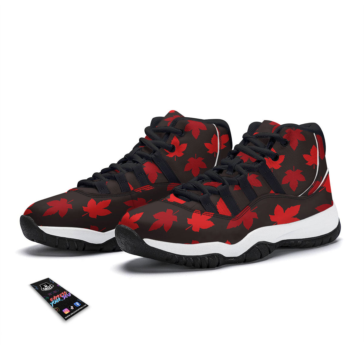 Maple Leaf Red Canadian Print Pattern Black Bball Shoes-grizzshop