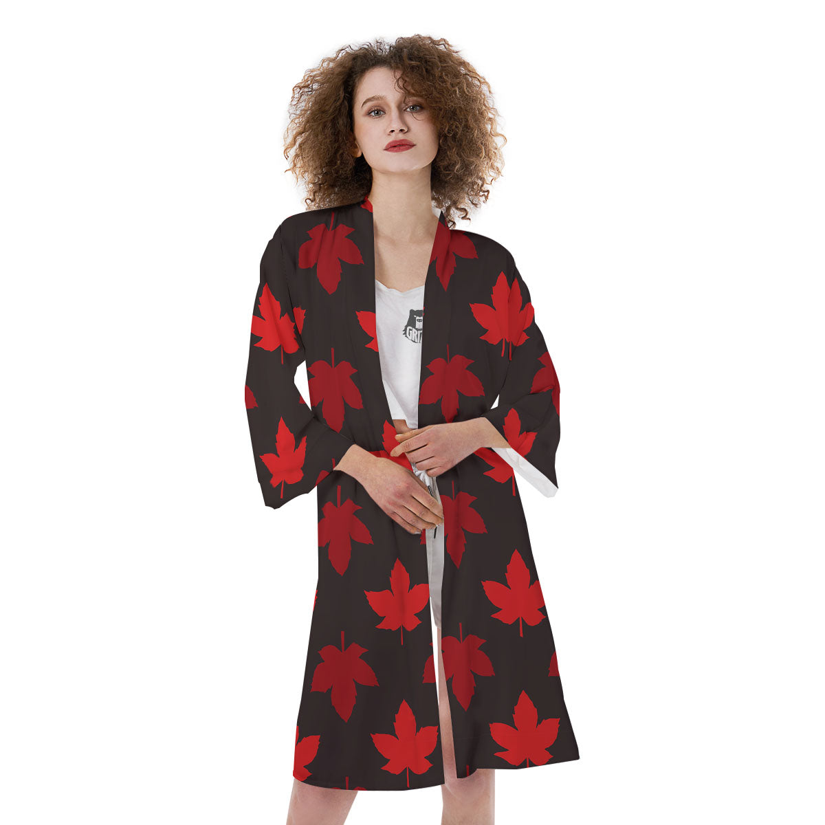 Maple Leaf Red Canadian Print Pattern Kimono-grizzshop