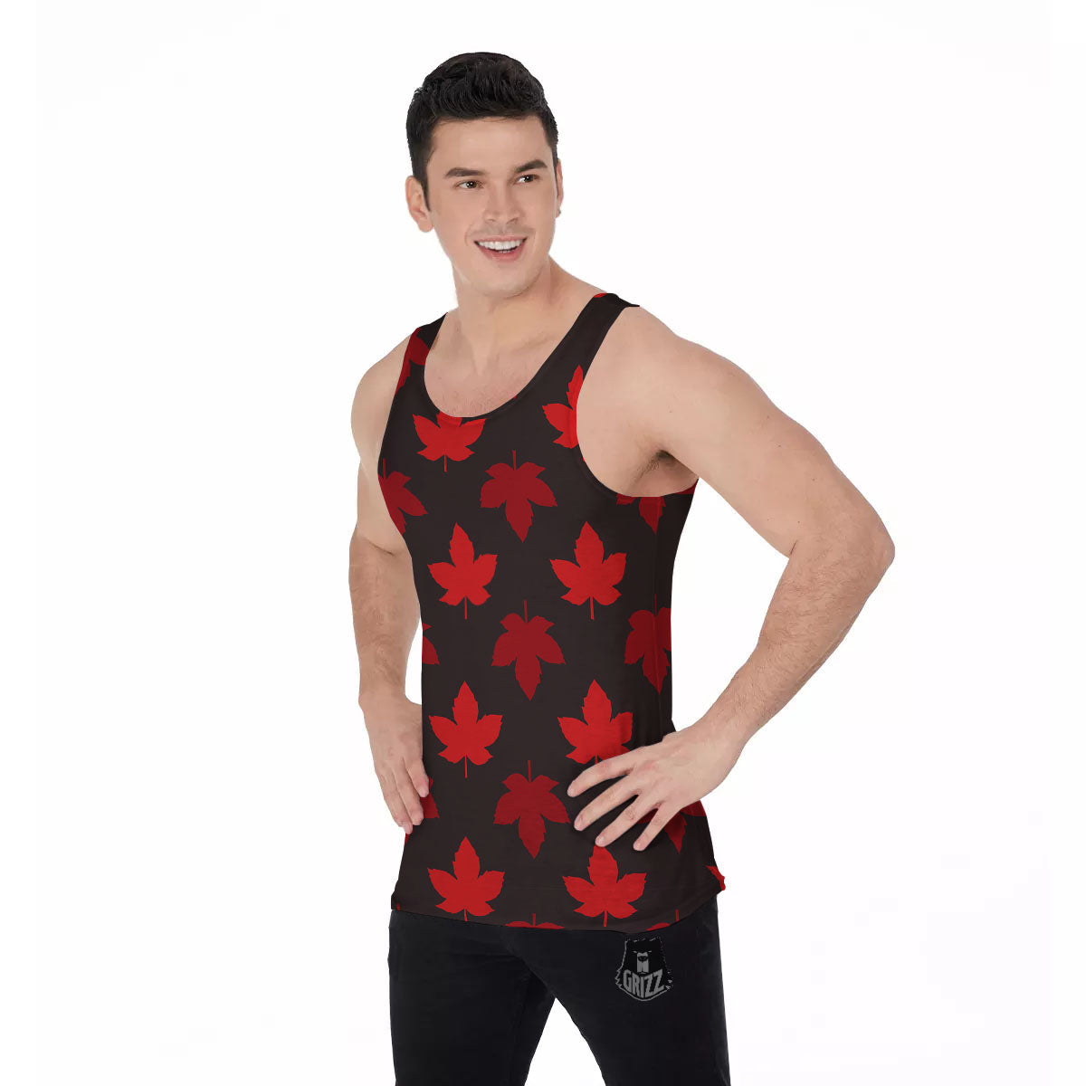 Maple Leaf Red Canadian Print Pattern Men's Tank Top-grizzshop