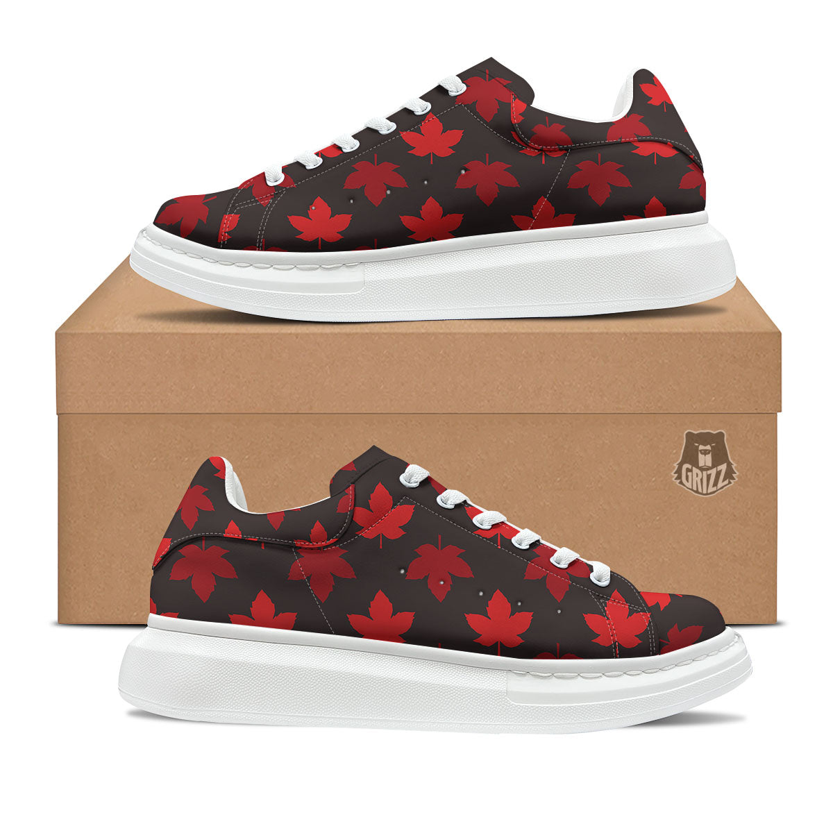Maple Leaf Red Canadian Print Pattern Platform Shoes-grizzshop