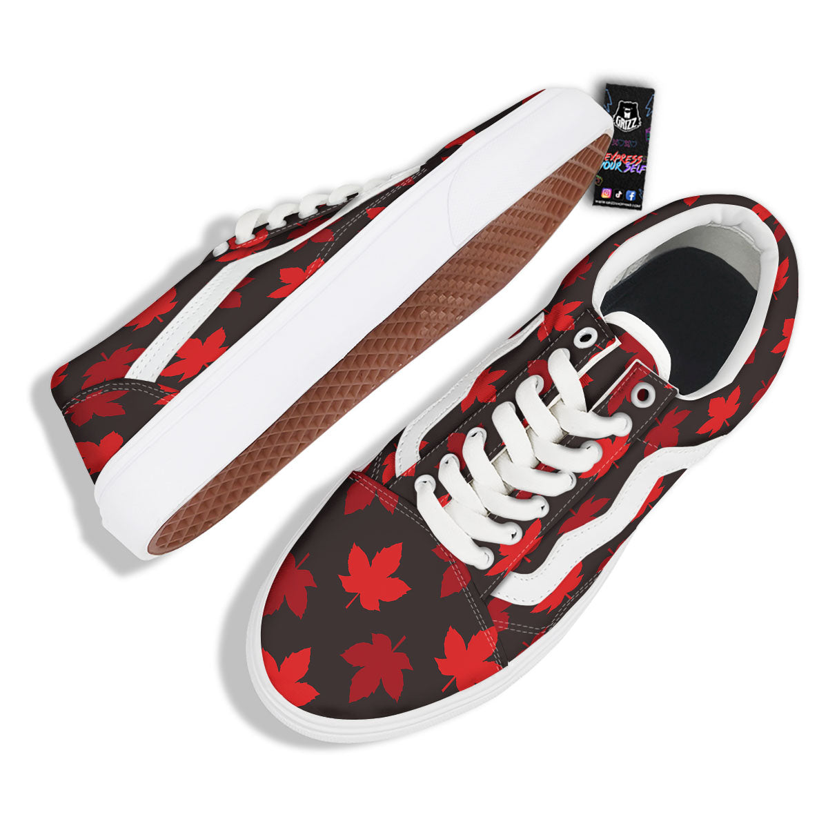 Maple Leaf Red Canadian Print Pattern Skate Shoes-grizzshop