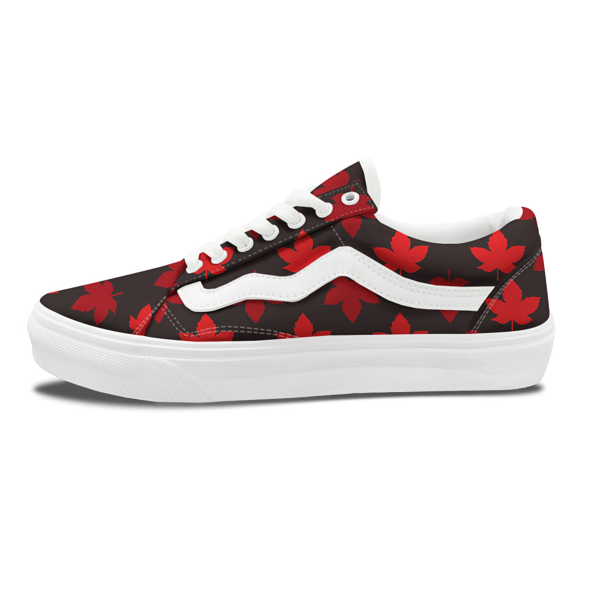 Maple Leaf Red Canadian Print Pattern Skate Shoes-grizzshop