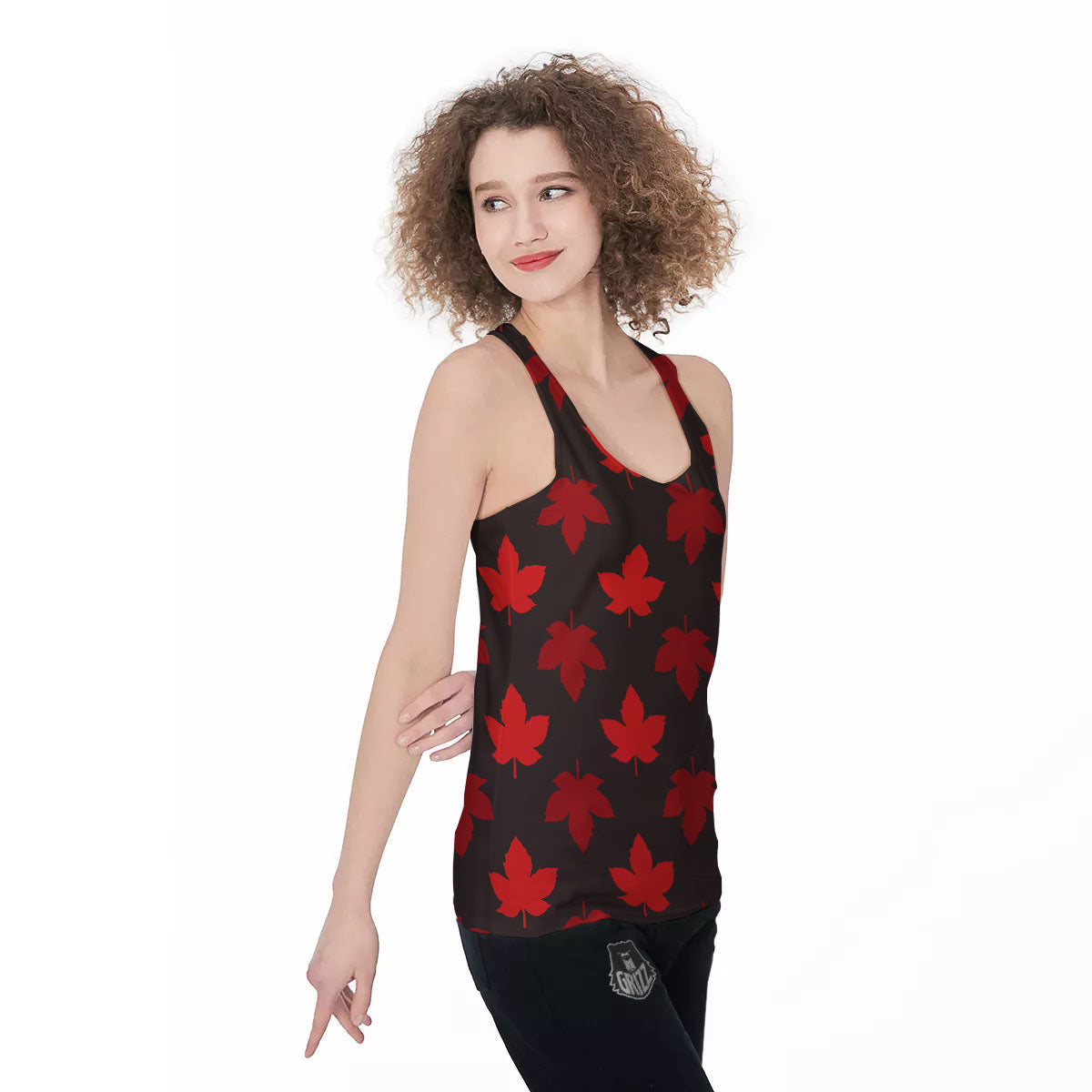 Maple Leaf Red Canadian Print Pattern Women's Racerback Tank Top-grizzshop