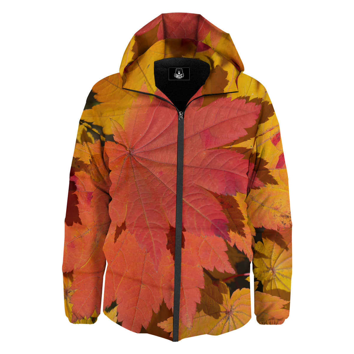 Maple Leaves Autumn Print Down Jacket-grizzshop