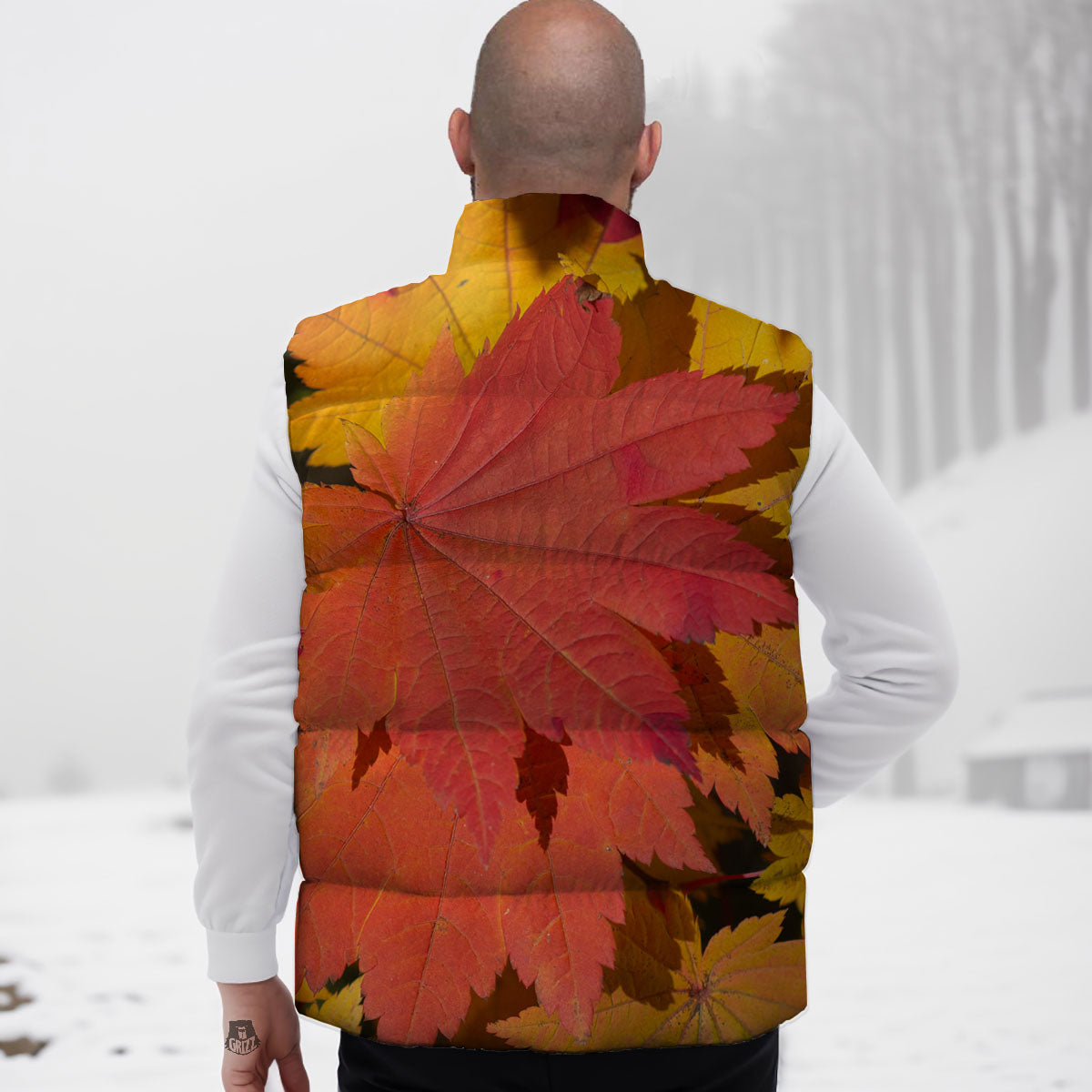 Maple Leaves Autumn Print Down Vest