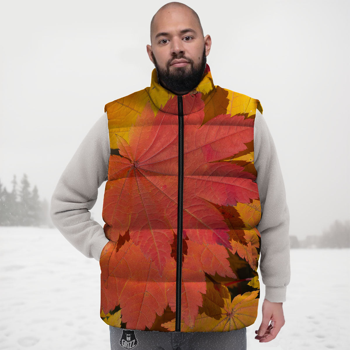 Maple Leaves Autumn Print Down Vest