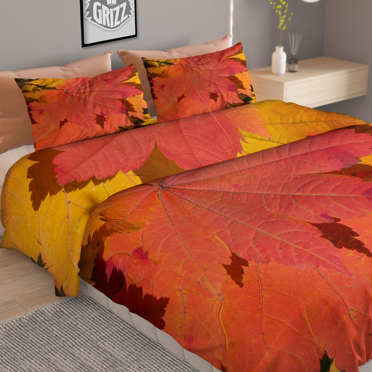 Maple Leaves Autumn Print Duvet Cover Bedding Set