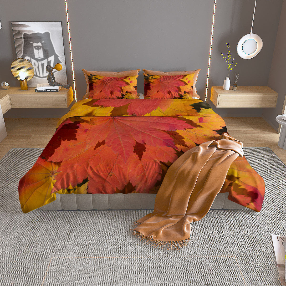 Maple Leaves Autumn Print Duvet Cover Bedding Set