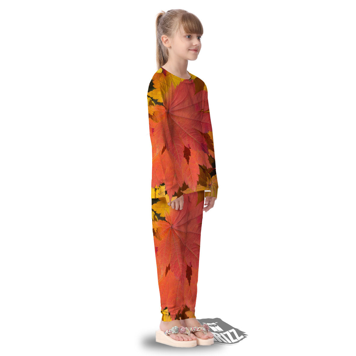Maple Leaves Autumn Print Kid's Pajamas-grizzshop