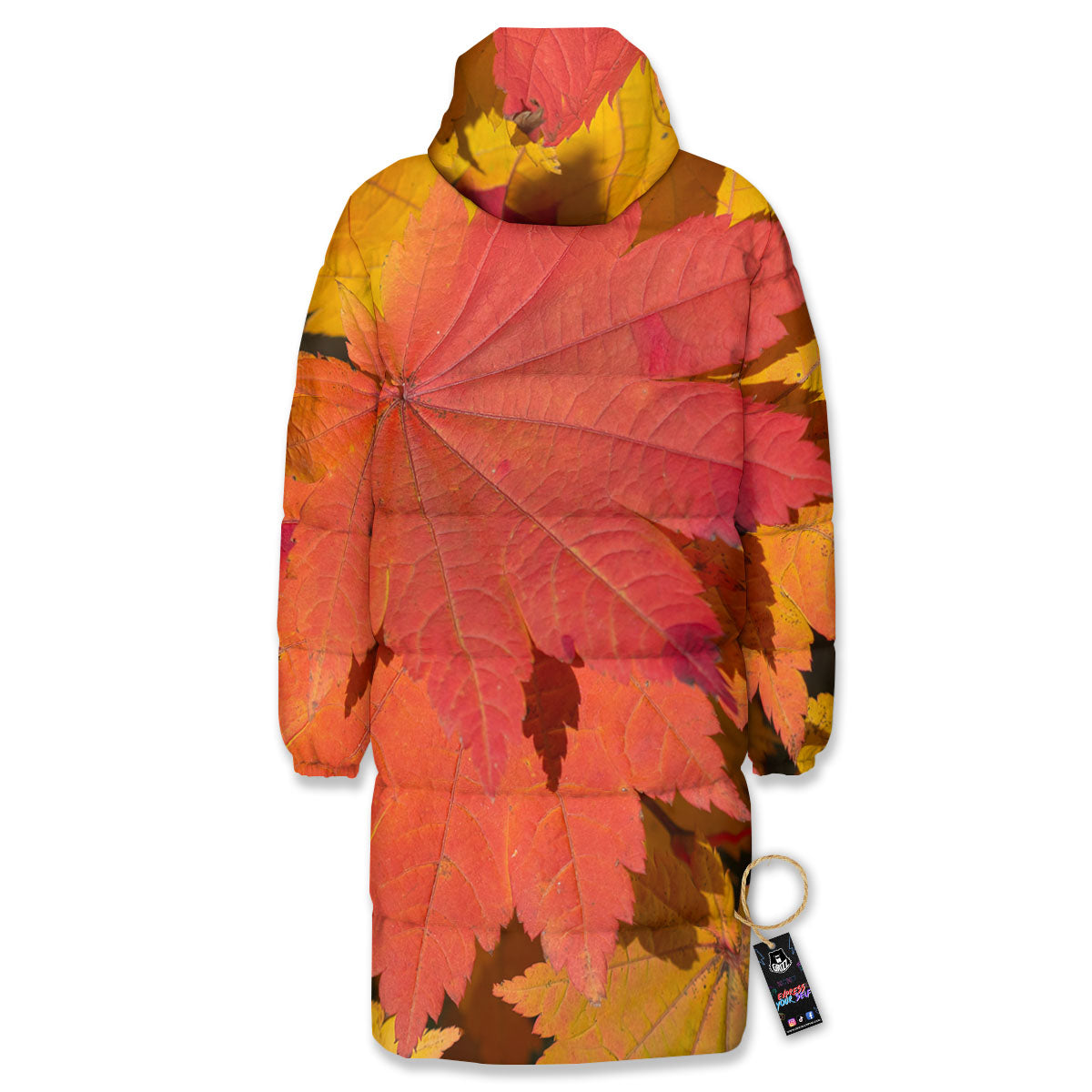 Maple Leaves Autumn Print Long Down Jacket-grizzshop