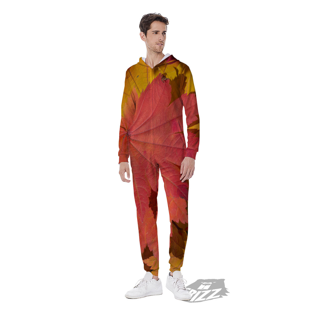 Maple Leaves Autumn Print Men's Jumpsuit-grizzshop