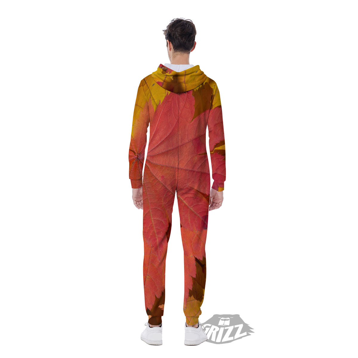 Maple Leaves Autumn Print Men's Jumpsuit-grizzshop