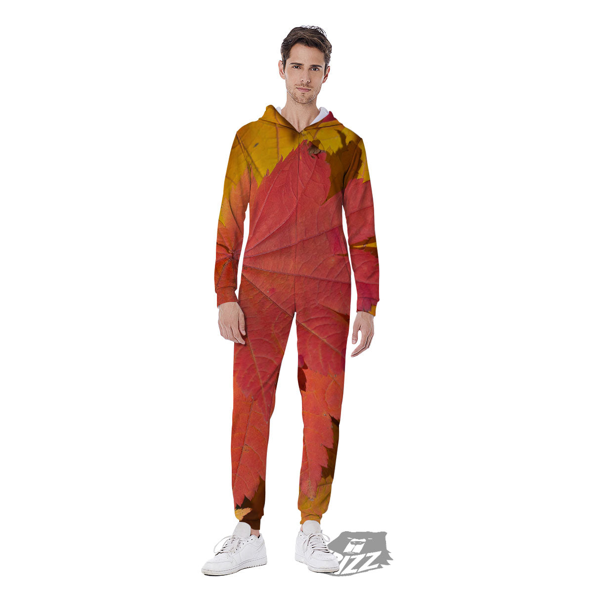 Maple Leaves Autumn Print Men's Jumpsuit-grizzshop
