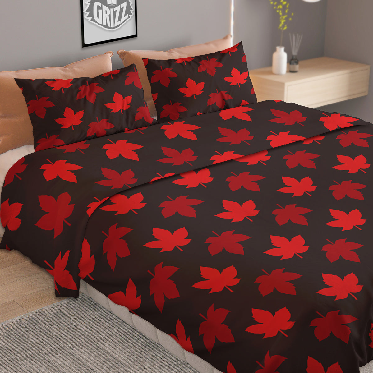 Maple Leaves Autumn Print Pattern Duvet Cover Bedding Set