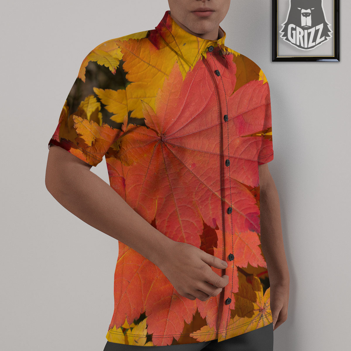 Maple Leaves Autumn Print Untucked Shirts-grizzshop