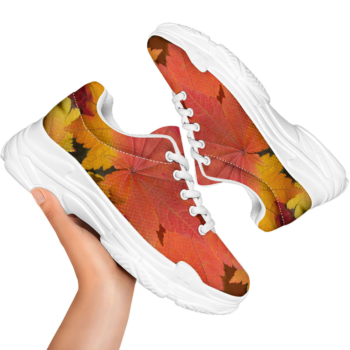Maple Leaves Autumn Print White Chunky Shoes-grizzshop