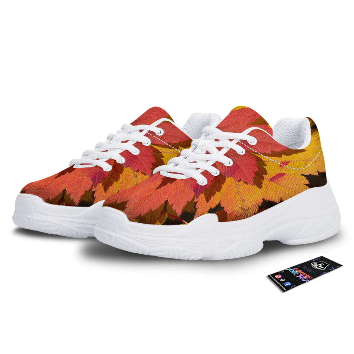 Maple Leaves Autumn Print White Chunky Shoes-grizzshop