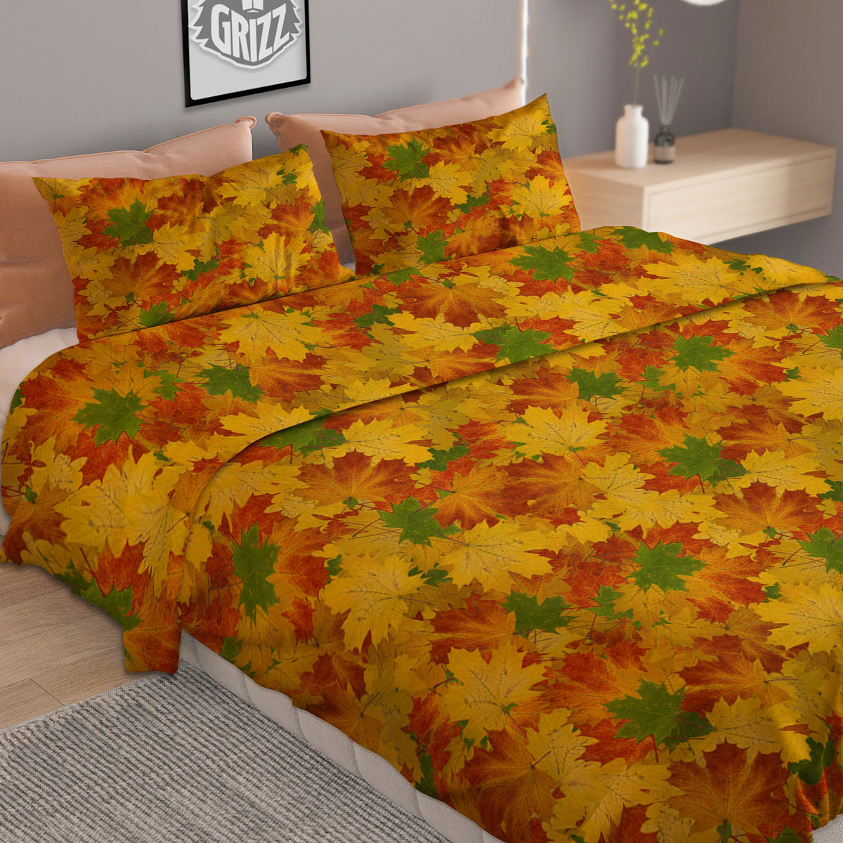 Maple Leaves Fall Autumn Print Duvet Cover Bedding Set