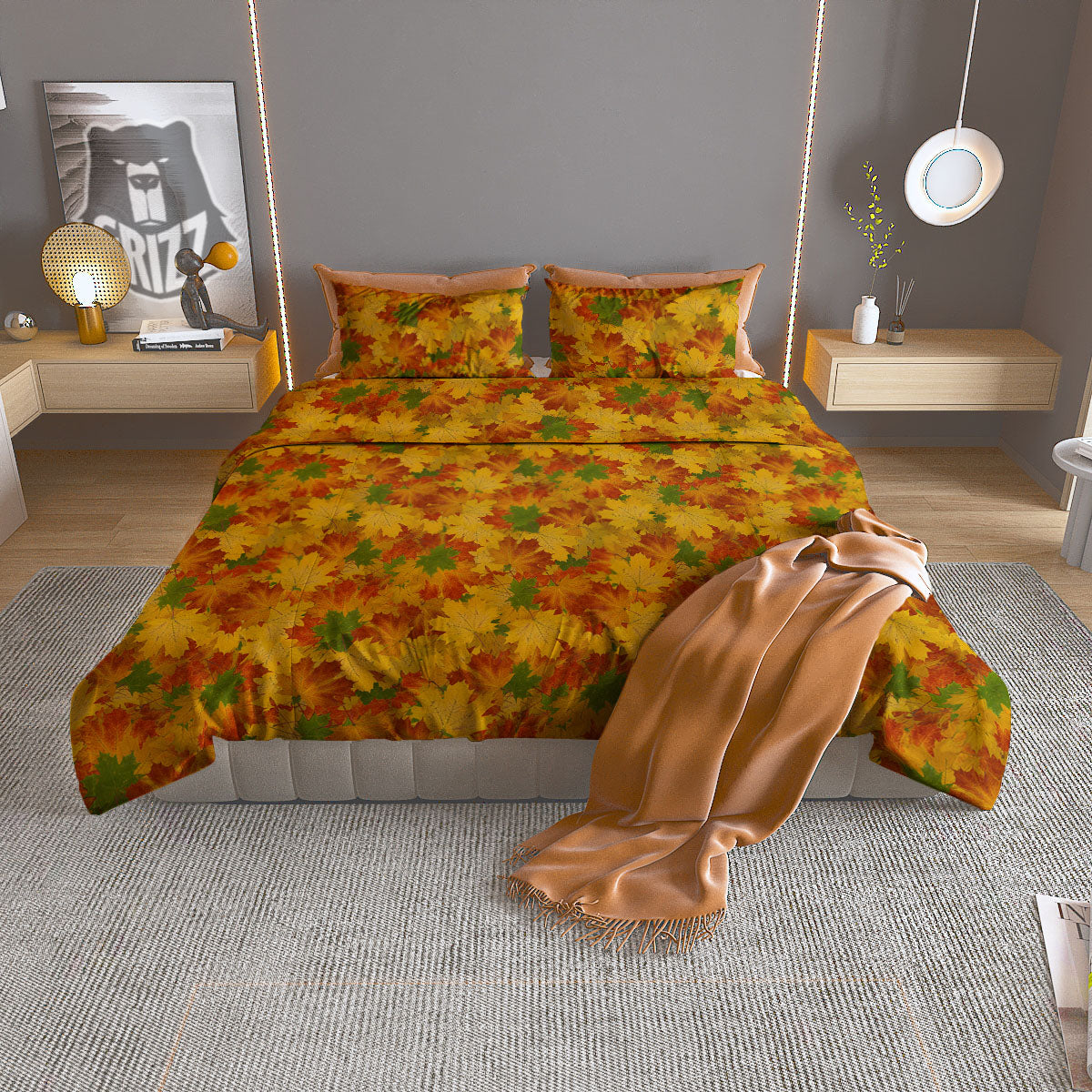 Maple Leaves Fall Autumn Print Duvet Cover Bedding Set