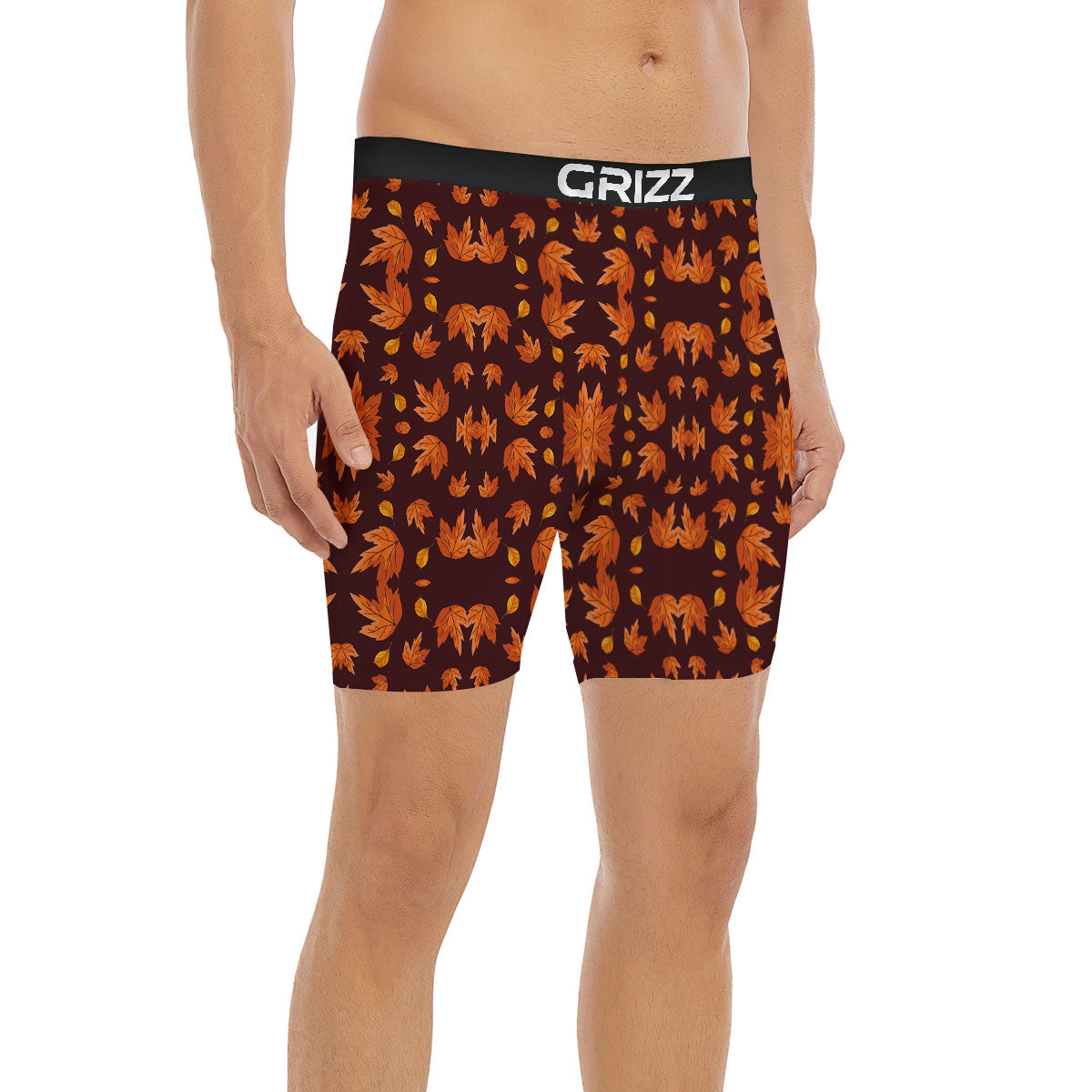 Maple Leaves Orange Print Pattern Boxer Briefs-grizzshop