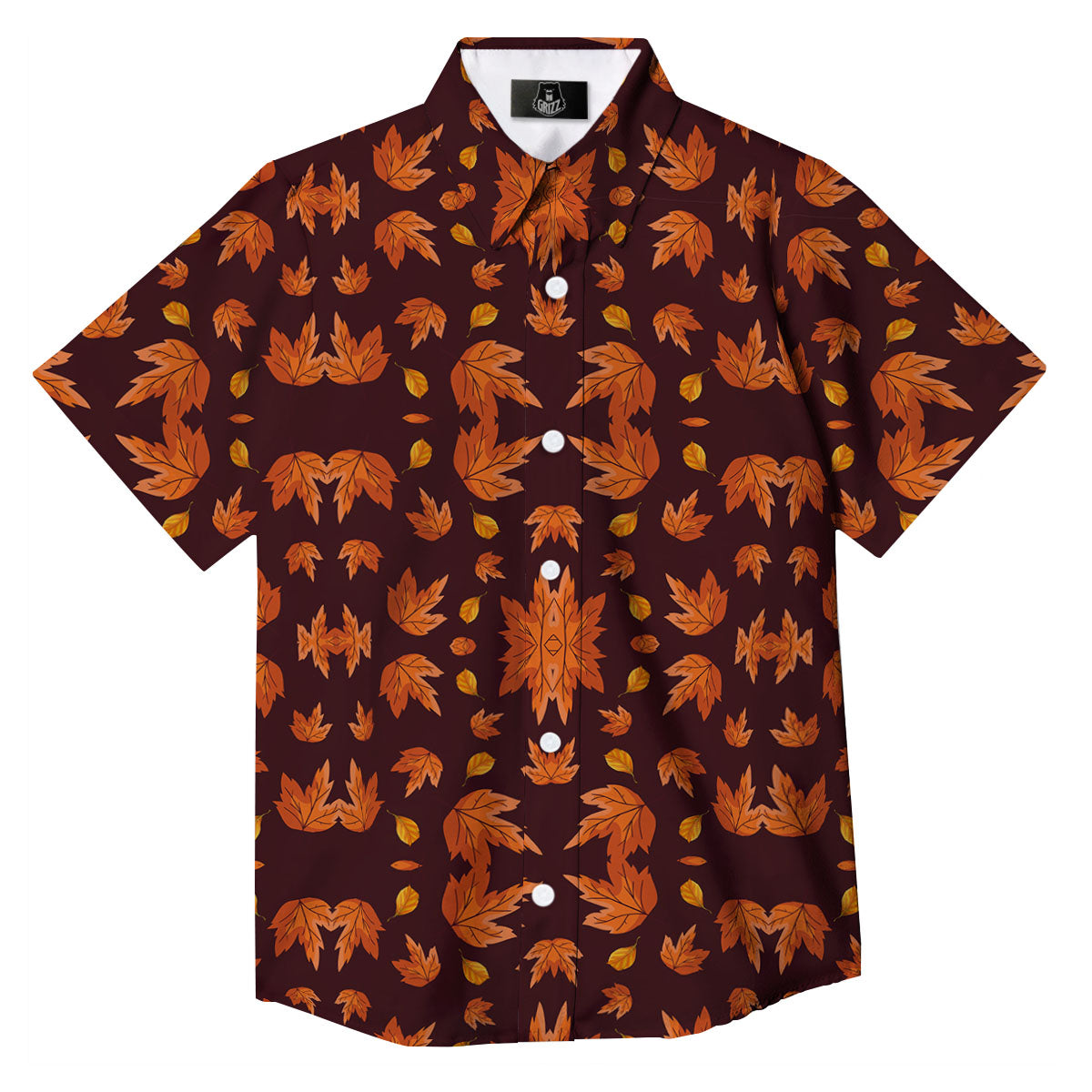 Maple Leaves Orange Print Pattern Button Up Shirt-grizzshop