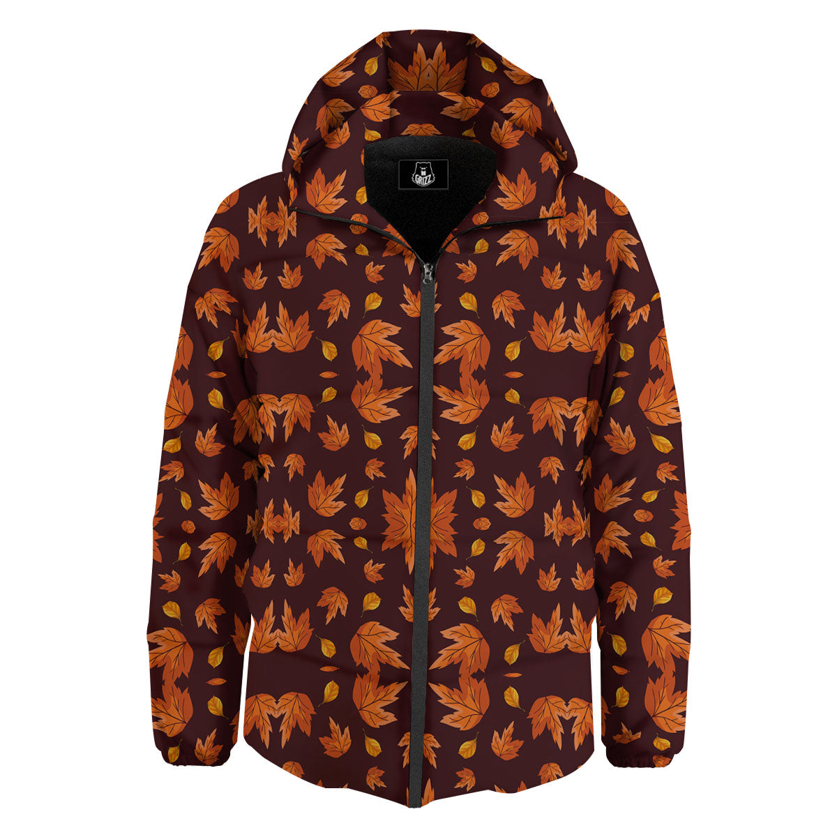 Maple Leaves Orange Print Pattern Down Jacket-grizzshop