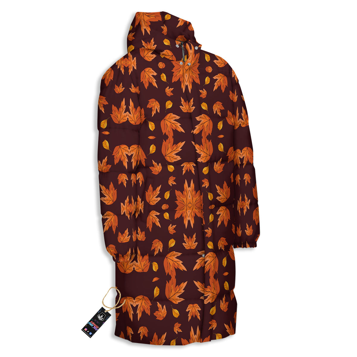 Maple Leaves Orange Print Pattern Long Down Jacket-grizzshop