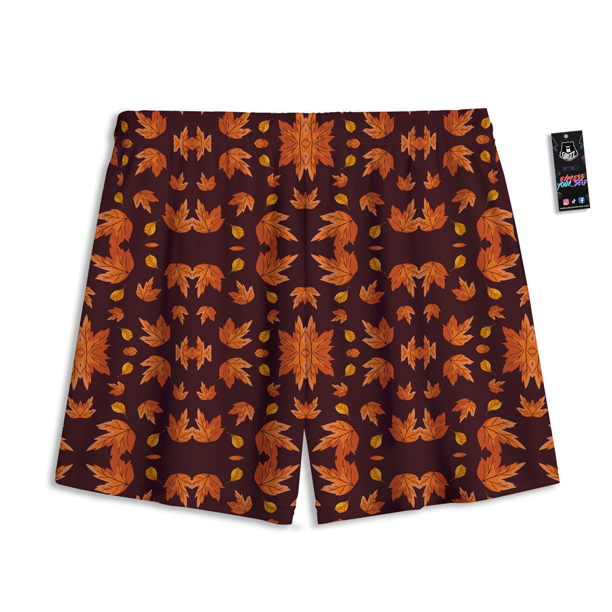 Maple Leaves Orange Print Pattern Mesh Shorts-grizzshop