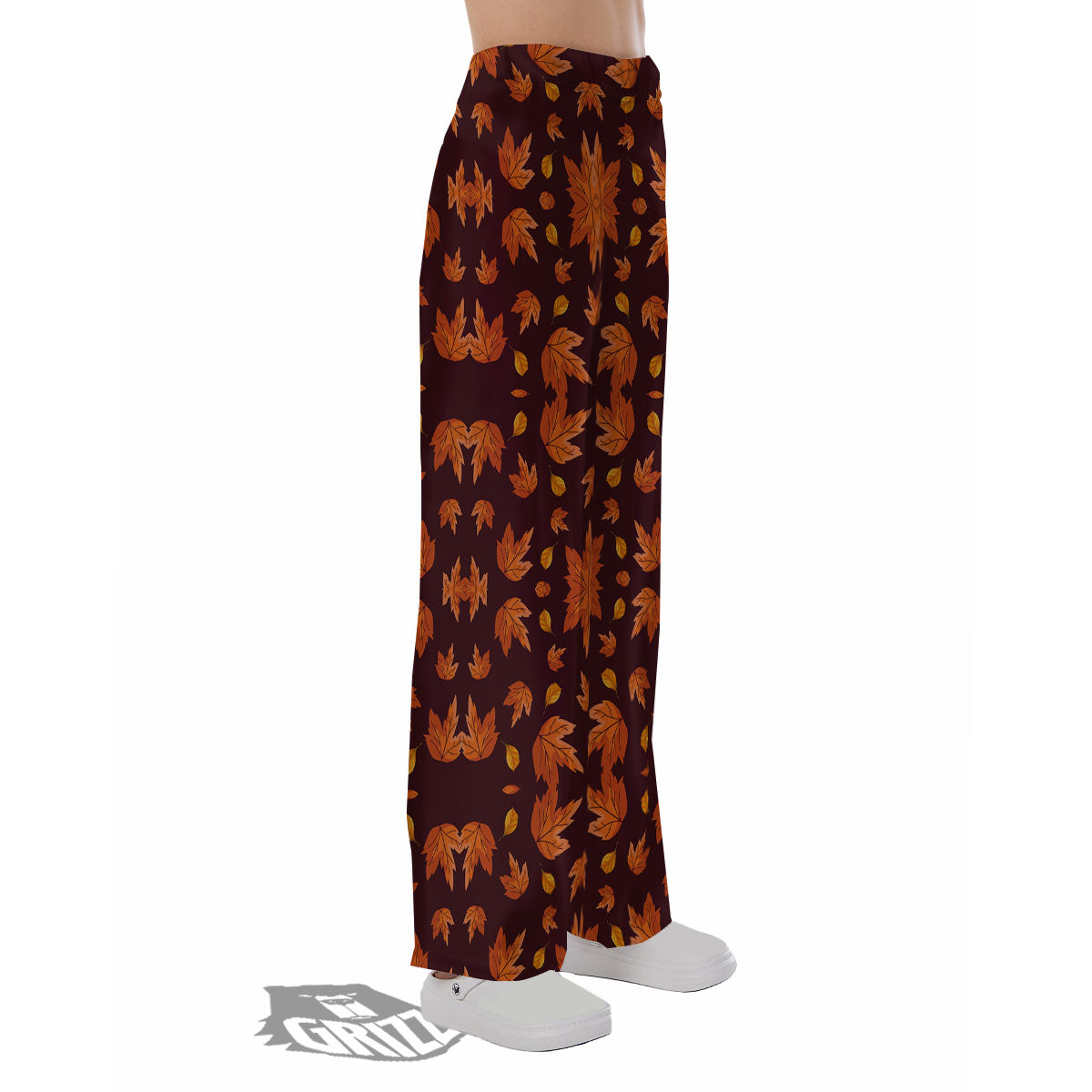 Maple Leaves Orange Print Pattern Pajama Pants-grizzshop